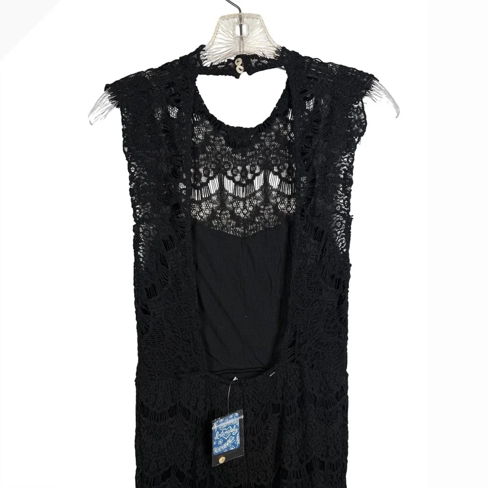 NWT FREE PEOPLE LACE DAYDREAM BODYCON SLIP DRESS BLACK, Size Small